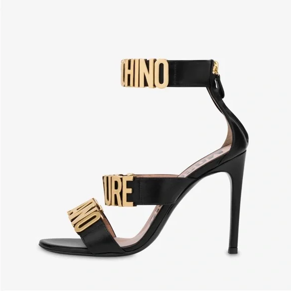 Moschino Couture Calfskin White Logo Sandals - Picture 3 of 9
